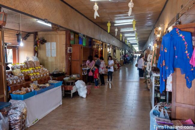 market stalls inside covered bridge