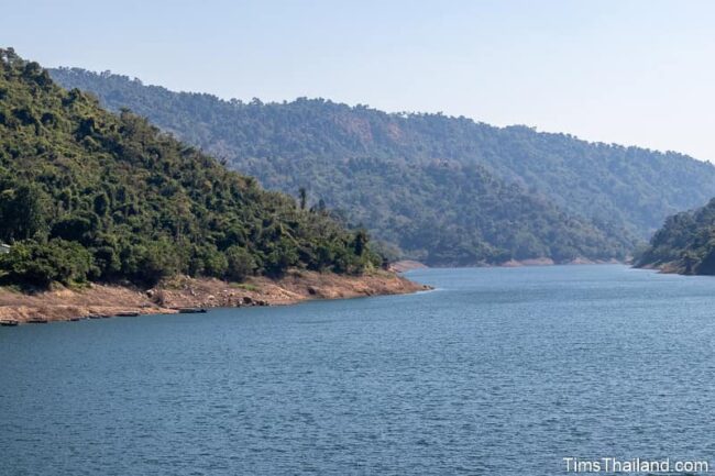 mountain-lined lake