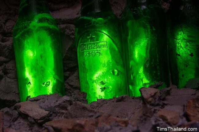 closeup of bottles in roof