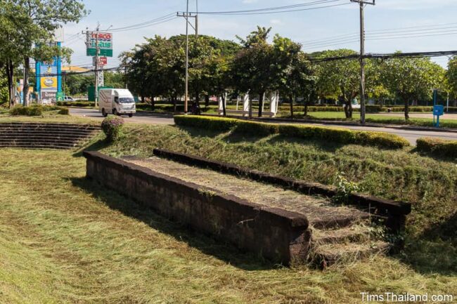 view of Khmer bridge next to road