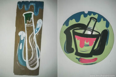 creative Thai bathroom sign with mortar and pestle
