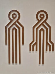 thai bathroom sign with highly stylized men and women